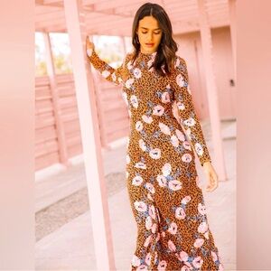 Leopard Print Floral Maxi Dress